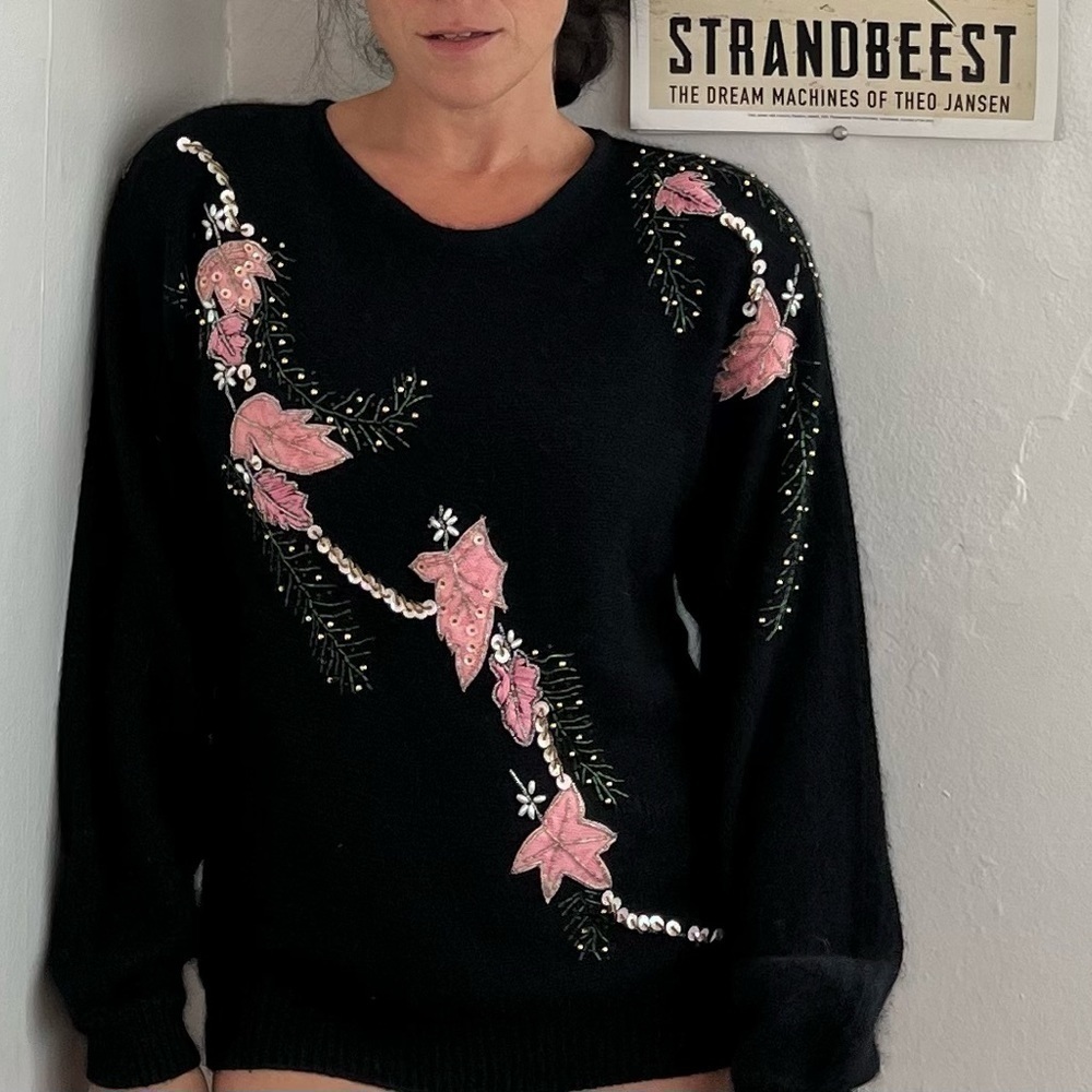 Vintage βWork in Progressβ Beaded Sweater